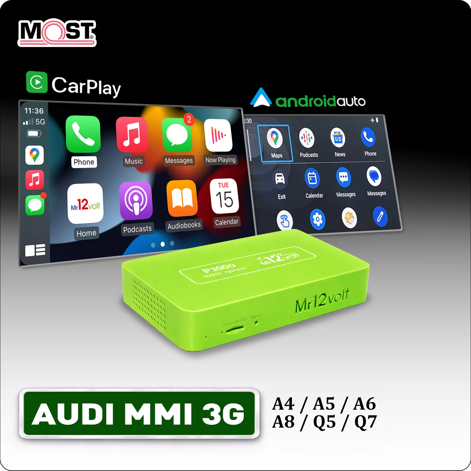 au3g 2 Mr12volt Audi MMI 3G 3G+ CarPlay & AA Interface A4 A5 A6 A7 Q5 Q7 DSP OEM Mic Support - Image 1
